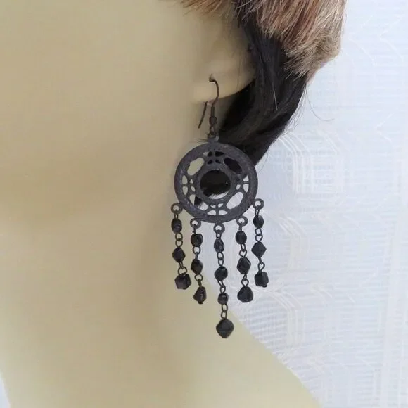 Chandelier Earrings Women Black Dangles Boho Gypsy Style Casual Goth Witchy - Picture 4 of 9